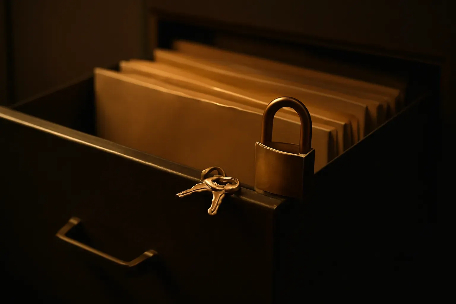 Locked file drawer representing encrypted document handling