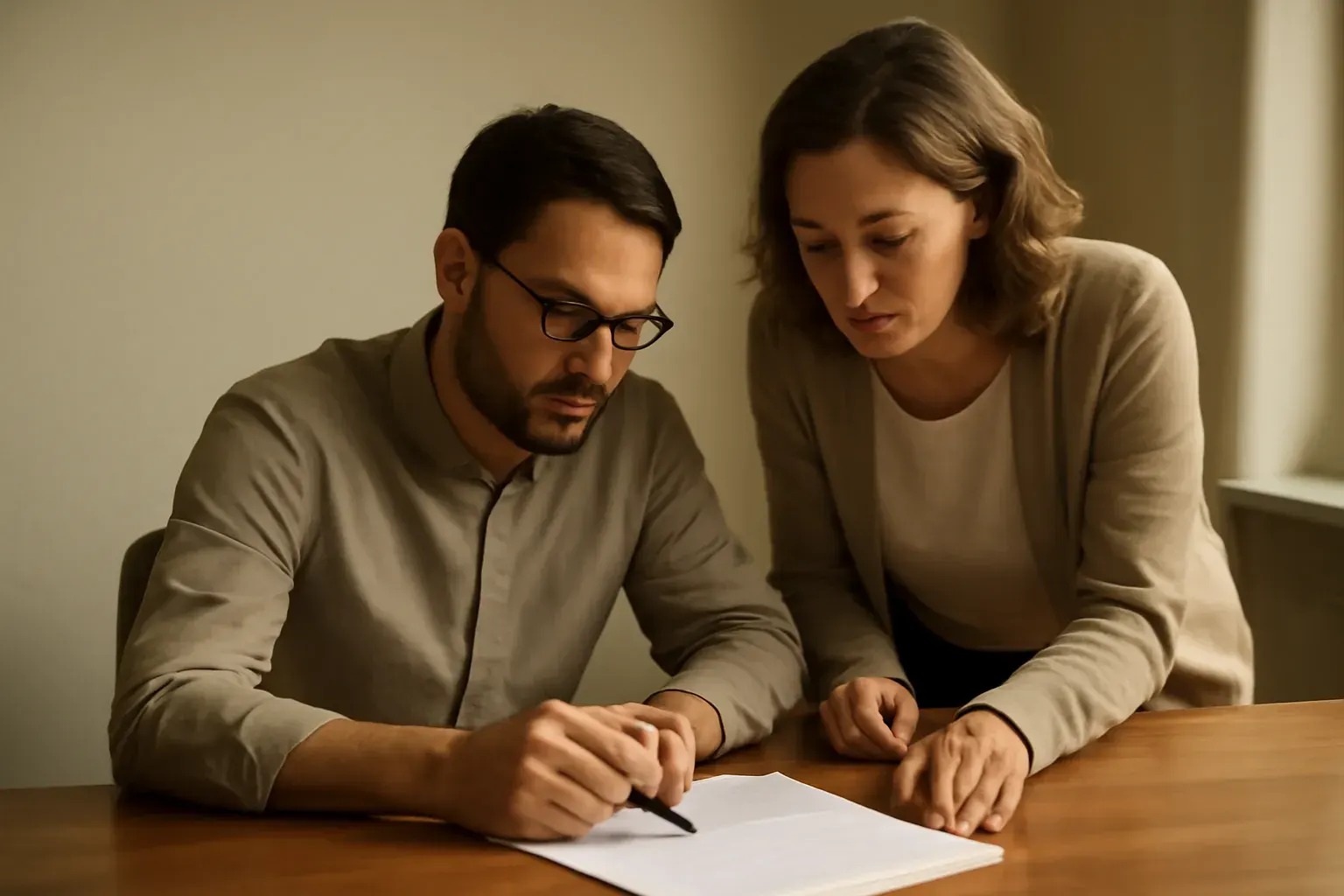 Two linguists reviewing a document together
